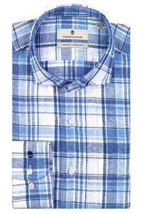 Thomas Maine Roma Modern Kent Linen Check Shirt Blue-White