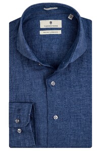 Thomas Maine Roma Modern Kent Linen Delave by Albini Shirt Jeans Blue