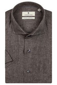 Thomas Maine Roma Modern Kent Linen Delave by Albini Shirt Olive
