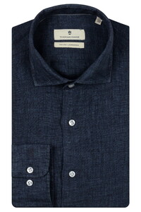 Thomas Maine Roma Modern Kent Linen Délavé Shirt Navy
