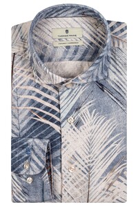 Thomas Maine Roma Modern Kent Linen Leaves Pattern Shirt Blue