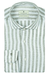 Thomas Maine Roma Modern Kent Linen Stripe Shirt Green