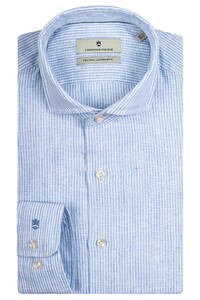 Thomas Maine Roma Modern Kent Linen Stripes Pattern Shirt Light Blue