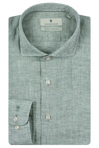 Thomas Maine Roma Modern Kent Linnen Délavé Overhemd Olive