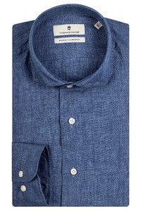 Thomas Maine Roma Modern Kent Linnen Faux-Uni Overhemd Jeans Blauw