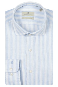 Thomas Maine Roma Modern Kent Linnen Stripe Overhemd Licht Blauw