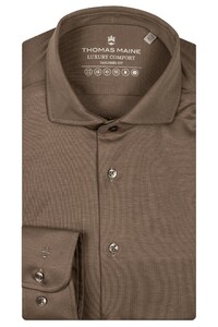 Thomas Maine Roma Modern Kent Liquid Cotton Uni Color Overhemd Licht Beige