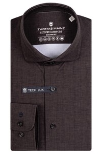 Thomas Maine Roma Modern Kent Luxury Comfort Stretch Subtle Micro Pattern Overhemd Donker Bruin