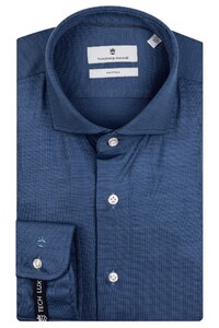 Thomas Maine Roma Modern Kent Merino Wool Jersey Overhemd Donker Blauw