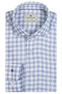 Thomas Maine Roma Modern Kent Modal Wool Blend Check Shirt Light Blue