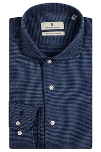Thomas Maine Roma Modern Kent Pied de Poule Flannel Shirt Indigo