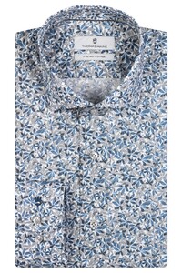 Thomas Maine Roma Modern Kent Small Leaves Pattern Overhemd Blauw-Grijs
