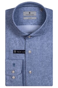 Thomas Maine Roma Modern Kent Tech Herringbone Pattern Shirt Sky Blue-White