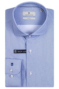 Thomas Maine Roma Modern Kent Tech Jersey Fine Pattern Overhemd Blauw