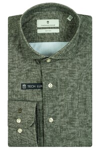 Thomas Maine Roma Modern Kent Tech Jersey Knit Weave Pattern Overhemd Olijf Groen