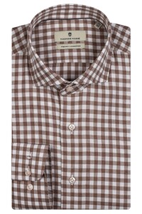 Thomas Maine Roma Modern Kent Twill Check Overhemd Bruin-Wit