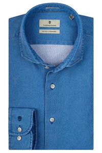 Thomas Maine Roma Modern Kent Washed Structured Dobby Overhemd Midden Blauw