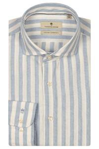 Thomas Maine Roma Modern Kent Wide Stripes Linnen Overhemd Licht Blauw