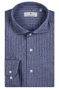 Thomas Maine Roma Modern Kent Wool Blend Shirt Cobalt Blue-Off White