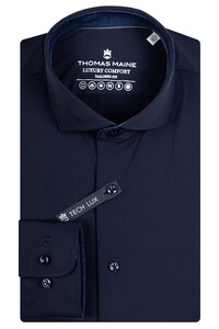 Thomas Maine Roma Subtle Contrast Luxury Comfort Stretch Modern Kent Overhemd Navy