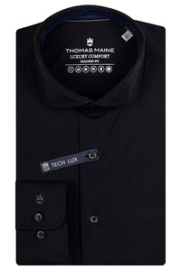 Thomas Maine Roma Subtle Contrast Luxury Comfort Stretch Modern Kent Overhemd Zwart