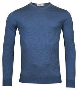 Thomas Maine Ronde Hals Single Knit Merino Wool Trui Midden Blauw