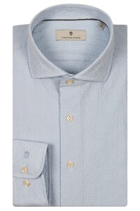 Thomas Maine Seersucker Micro Check Roma Modern Kent Overhemd Licht Blauw