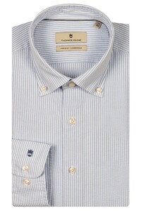 Thomas Maine Seersucker Stripe Torino Button-Down Overhemd Licht Blauw