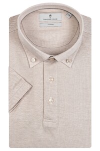Thomas Maine Short Sleeve Cotton Piqué Button Down Polo Zand