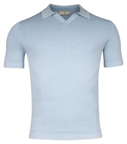 Thomas Maine Single Knit Garment Dye Light Stone Wash No Buttons Collar Polo Licht Blauw