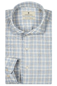 Thomas Maine Small Check Modal Wool Blend Roma Modern Kent Overhemd Lichtblauw-Zand-Wit