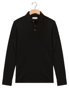 Thomas Maine Soft Solid Color Liquid Cotton Long Sleeve Poloshirt Black
