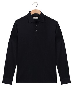 Thomas Maine Soft Solid Color Liquid Cotton Long Sleeve Poloshirt Navy