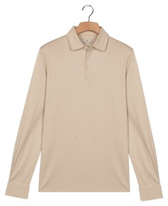 Thomas Maine Soft Solid Color Liquid Cotton Long Sleeve Poloshirt Sand