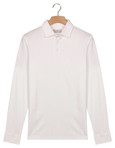 Thomas Maine Soft Solid Color Liquid Cotton Long Sleeve Poloshirt White