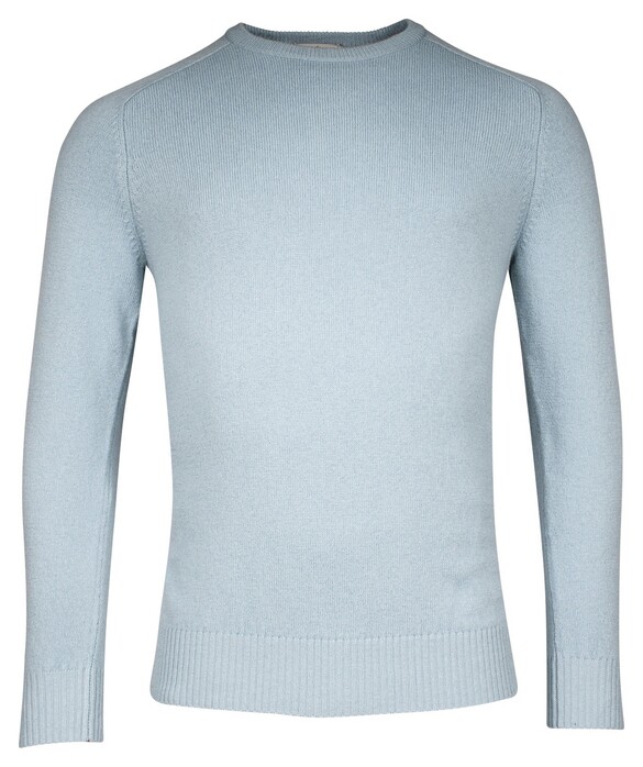 Thomas Maine Superfine Lamsbswool Crew Neck Single Knit Vintage Pullover Licht Blue Melange