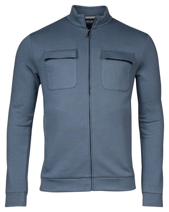Thomas Maine Sweat Cardigan Jacket Zip Doubleface Interlock Denim Blue