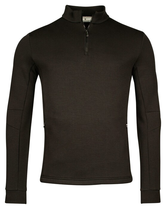 Thomas Maine Sweat Half Zip Doubleface Interlock Trui Zwart