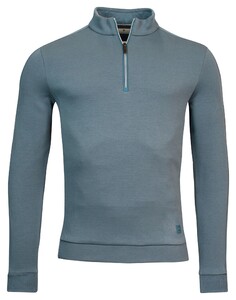 Thomas Maine Sweatshirt Half Zip Doubleface Interlock Trui Denim Blue