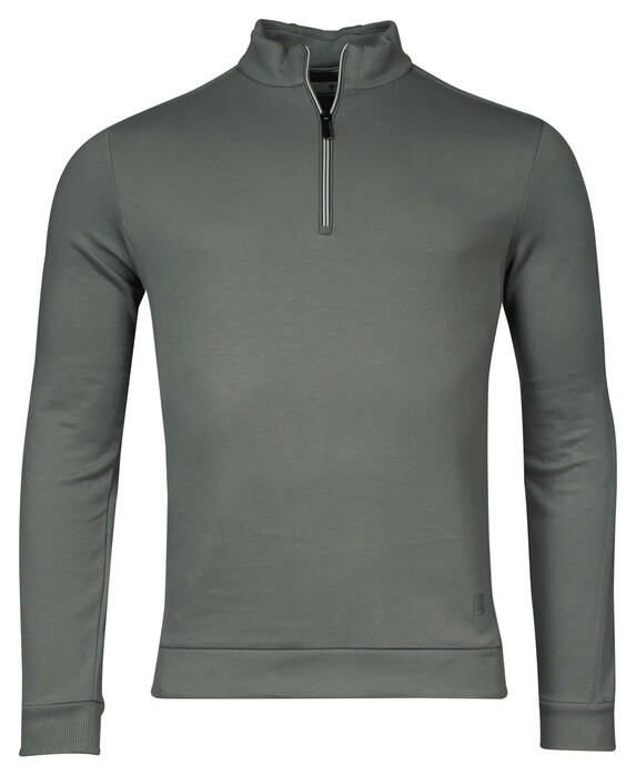 Thomas Maine Sweatshirt Half Zip Doubleface Interlock Trui Dusty Green
