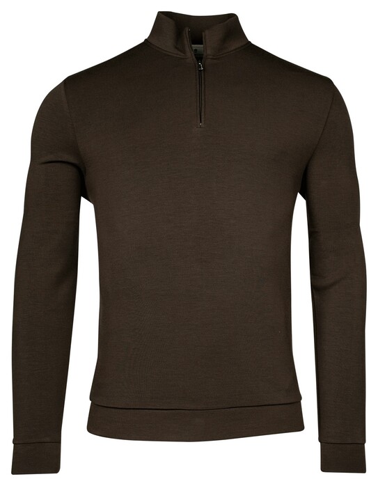 Thomas Maine Sweatshirt Half Zip Doubleface Non Brushed Trui Donker Bruin