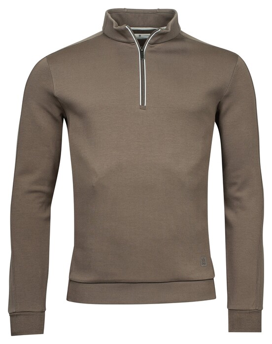 Thomas Maine Sweatshirt Zip Doubleface Interlock Trui Donker Taupe