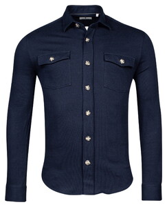 Thomas Maine Texture Parma Cotton Compact Knit Overshirt Navy