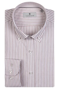 Thomas Maine Torino Buton Down Cotton Linen Blend Stripes Shirt Sand