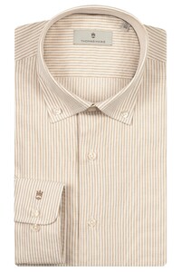 Thomas Maine Torino Button-Down Brushed Oxford Stripe Overhemd Zand
