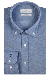 Thomas Maine Torino Button Down Cotton Piqué Overhemd Cobalt Blue