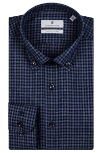 Thomas Maine Torino Button Down Mini Check Two Ply Cotton Shirt Navy-Mid Blue