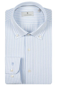 Thomas Maine Torino Button Down Seersucker Stripe Shirt Light Blue