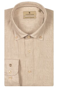 Thomas Maine Torino Button-Down Small Stripe Linnen Overhemd Licht Beige