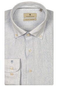 Thomas Maine Torino Button-Down Small Stripe Linnen Overhemd Licht Blauw